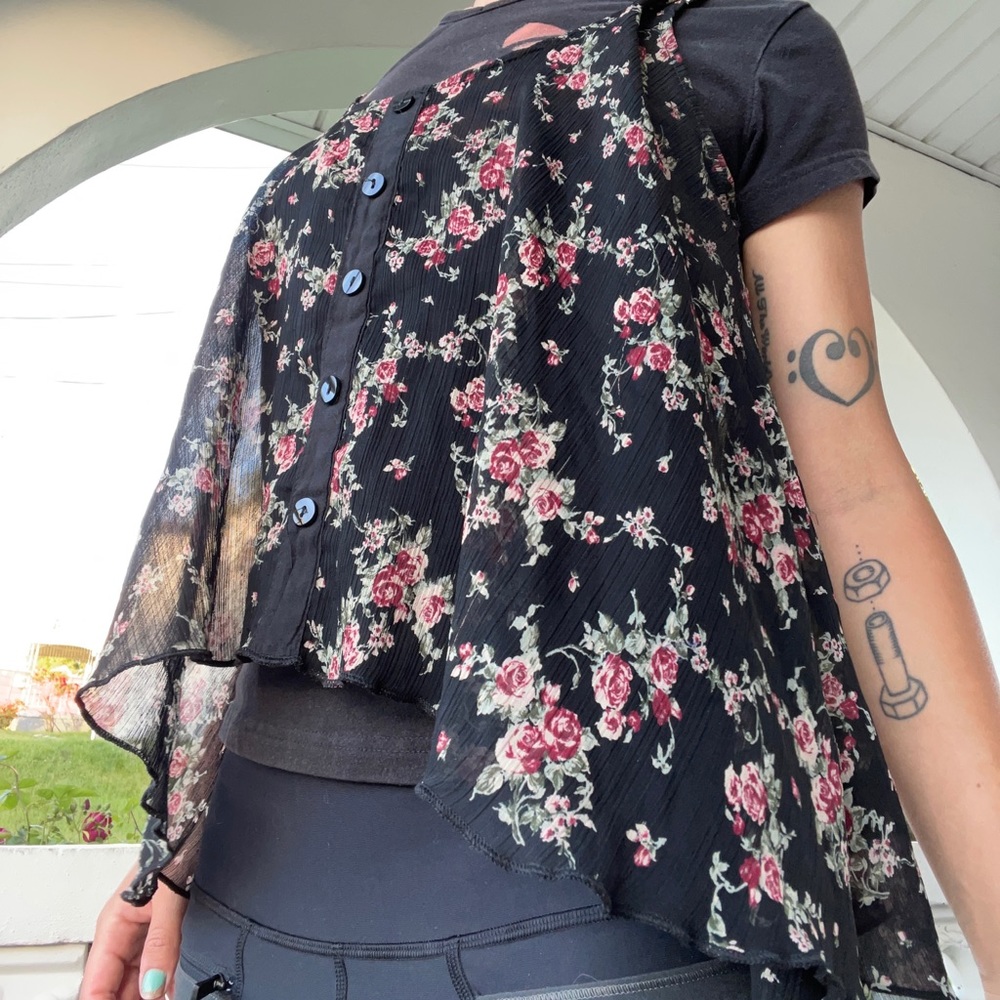 Flowy Sheer Rose Shirt Layering Summer Flowers
